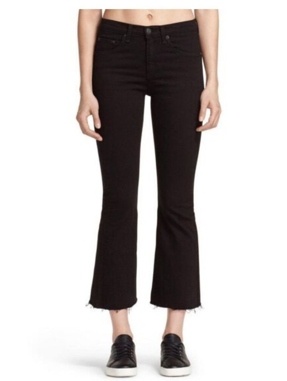 rag & bone 10 Inch Crop Flare In Black Coal Sz 27  High Rise Jeans with Raw Hem